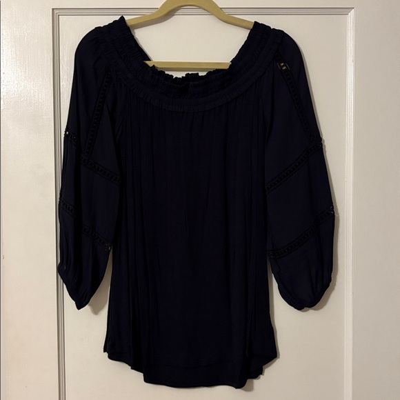 LOFT Navy flowy Waist Top - Picture 1 of 5